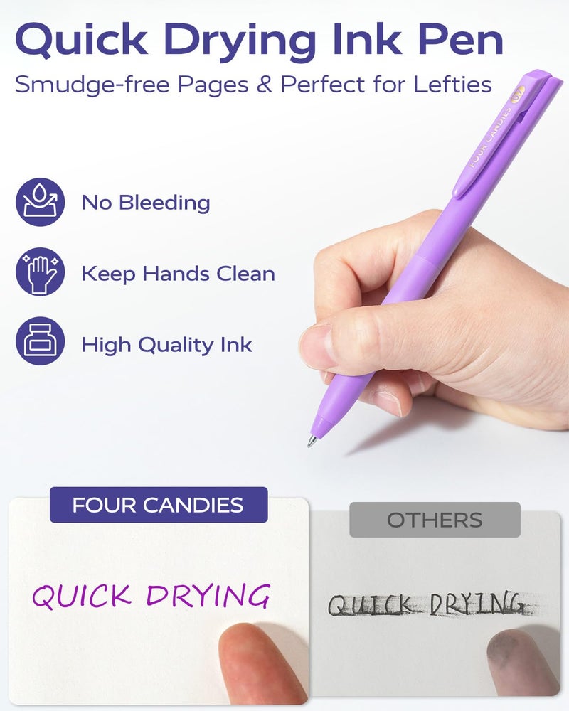 Four Candies Quick Dry Ink Colored Pens Set, 12 Colors Retractable Gel Pens, 0.7mm Fine Point Colorful Pen for Note Taking & Drawing, Colored Gel Pen with Comfort Grip for Office, School & Home - Image 5