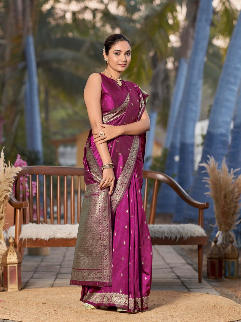 MANOHARI Women's Most Trendy Banarasi Woven Purple Wine Saree With Heavy Jacquard Work Saree With Blouse Piece - Image 5