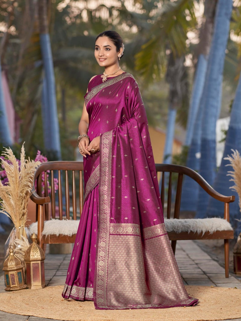 MANOHARI Women's Most Trendy Banarasi Woven Purple Wine Saree With Heavy Jacquard Work Saree With Blouse Piece - Image 2