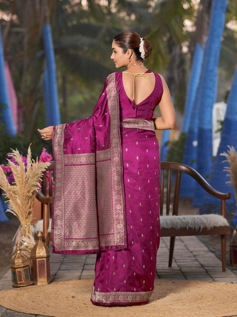 MANOHARI Women's Most Trendy Banarasi Woven Purple Wine Saree With Heavy Jacquard Work Saree With Blouse Piece - Image 3