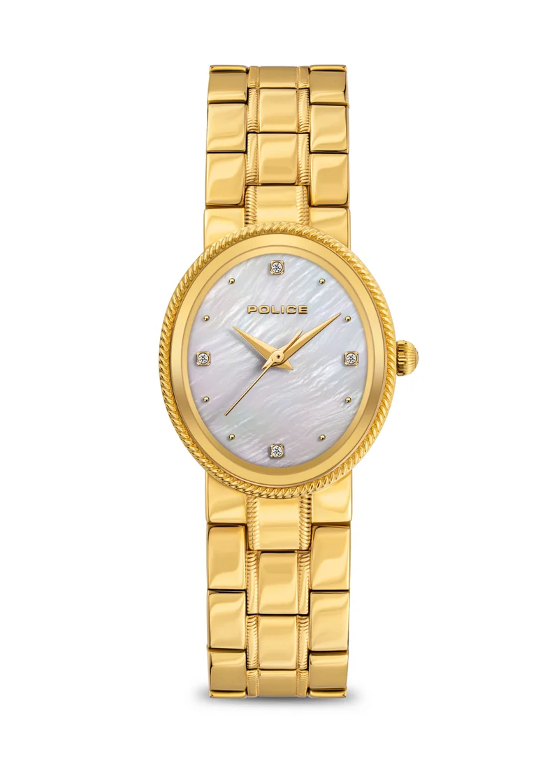 POLICE Ovate 26mm Women's Analog Watch with Yellow Gold Plated Stainless Steel Bracelet