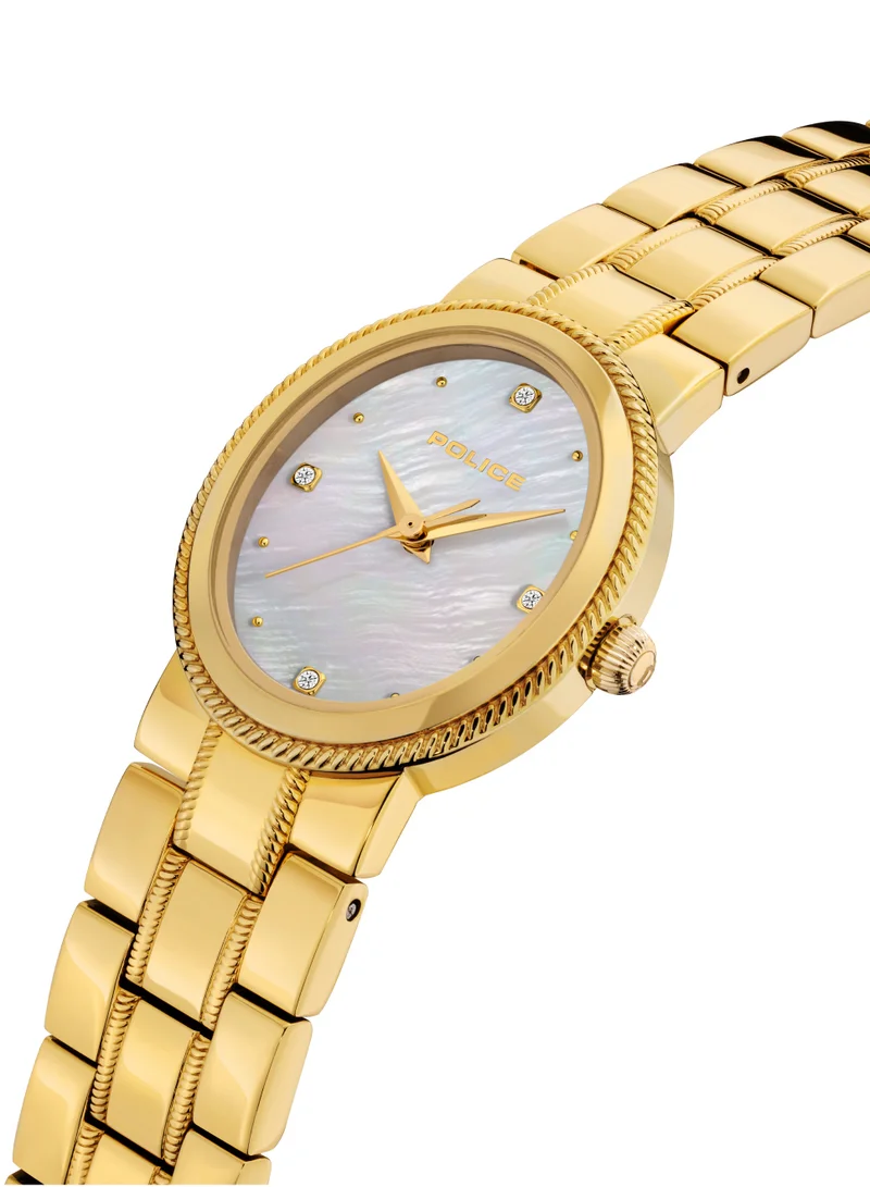 POLICE Ovate 26mm Women's Analog Watch with Yellow Gold Plated Stainless Steel Bracelet