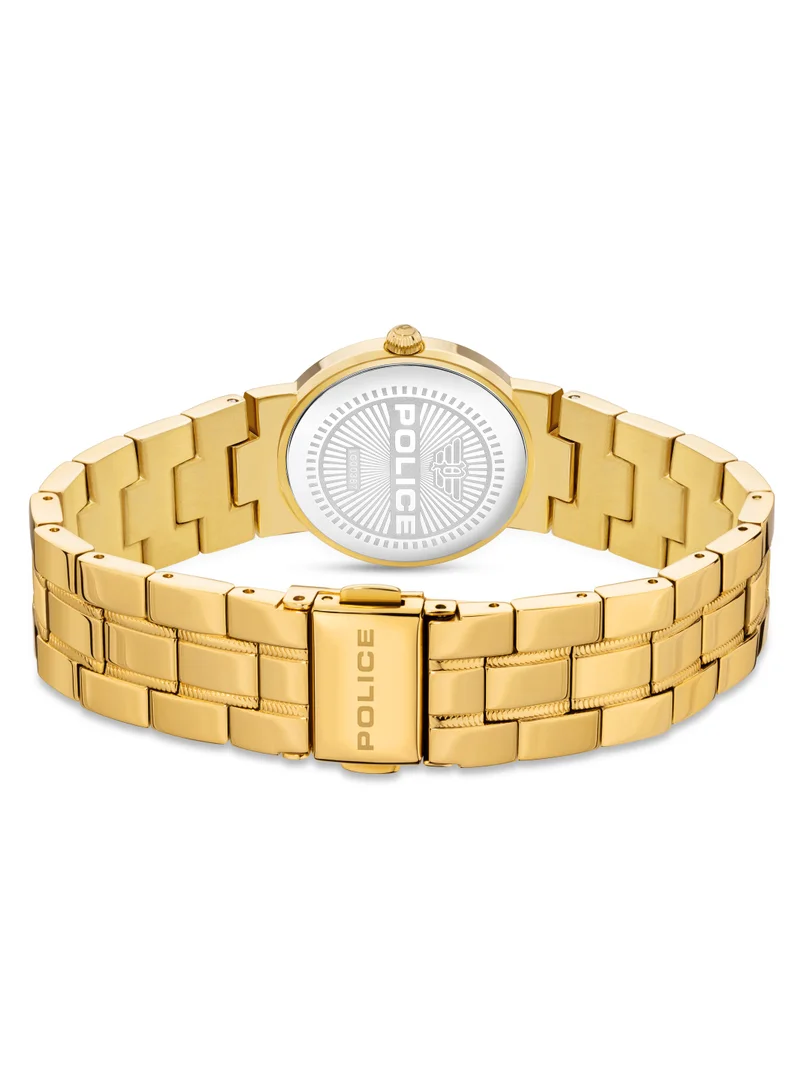 POLICE Ovate 26mm Women's Analog Watch with Yellow Gold Plated Stainless Steel Bracelet