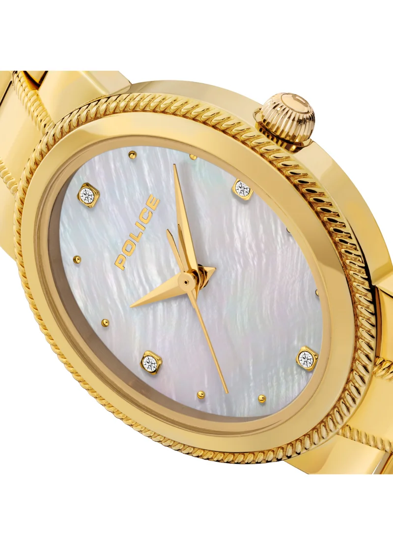POLICE Ovate 26mm Women's Analog Watch with Yellow Gold Plated Stainless Steel Bracelet