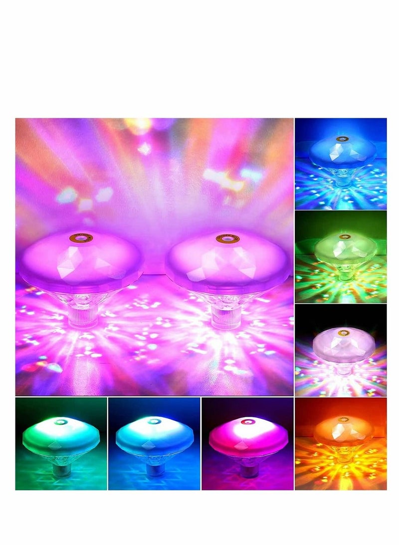 Excefore 2 قطع أضواء حوض السباحة أضواء عائمة تحت الماء أضواء مضادة للماء إضاءة LED مع 7 أوضاع لموسم الحفلات المائية، تزيين بركة، ألعاب حوض الاستحمام الساخن  - Image 1