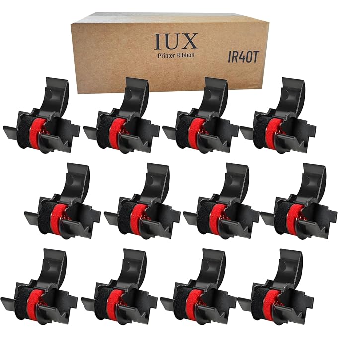 IR40T Calculator Ink Roller, Black/Red Replacement for Casio HR-100tm HR-170RC, P23-dhv CP13, Sharp EL-1750V EL-1801V, IR-40T Black and Red Calculator Ribbons, Pack of 12