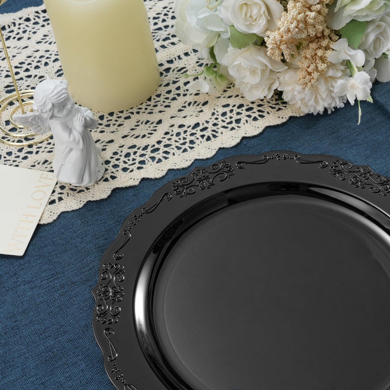 Conflech 100 Pieces Black Plastic Plates - 10.25inch Dinner Disposable Plates - Premium Heavy Duty Hard Disposable Dinner Plates - Party Supplies for Birthdays, Celebrations, Wedding - Image 4