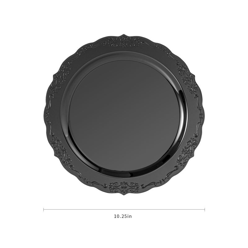 Conflech 100 Pieces Black Plastic Plates - 10.25inch Dinner Disposable Plates - Premium Heavy Duty Hard Disposable Dinner Plates - Party Supplies for Birthdays, Celebrations, Wedding - Image 3