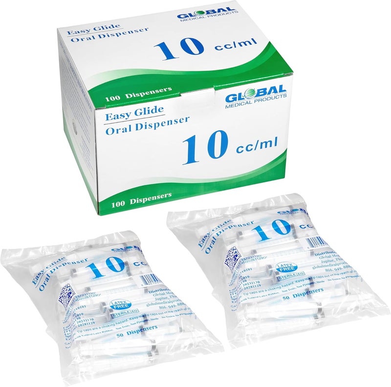Easy Glide 10ml 10cc Oral Syringe Caps Included Great for Oral Medicine and Home Care 100 Count - Image 1