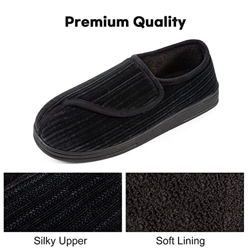 LongBay Men's Memory Foam Diabetic Slippers Comfy Warm Plush Fleece Arthritis Edema Swollen House Shoes (8, Black) - Image 4