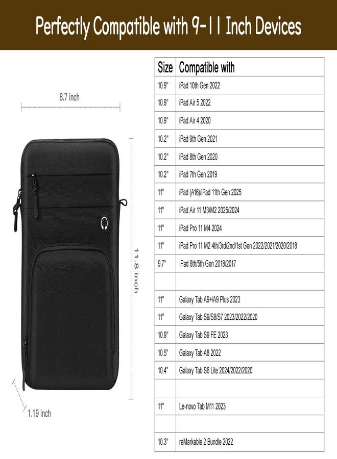 Dadanism 9-11" Tablet Sleeve Bag for iPad Air 5/4 10.9, iPad Air 11" 2024, iPad 9/8/7th 10.2, iPad 10th Gen 10.9, iPad Pro 11 M4 M2 2024-2018, Galaxy Tab A9+ S9 FE A8, with Shoulder Strap, Black - Image 3