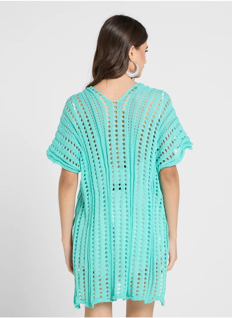 جينجر Openwork Kimono Style Beach Coverup