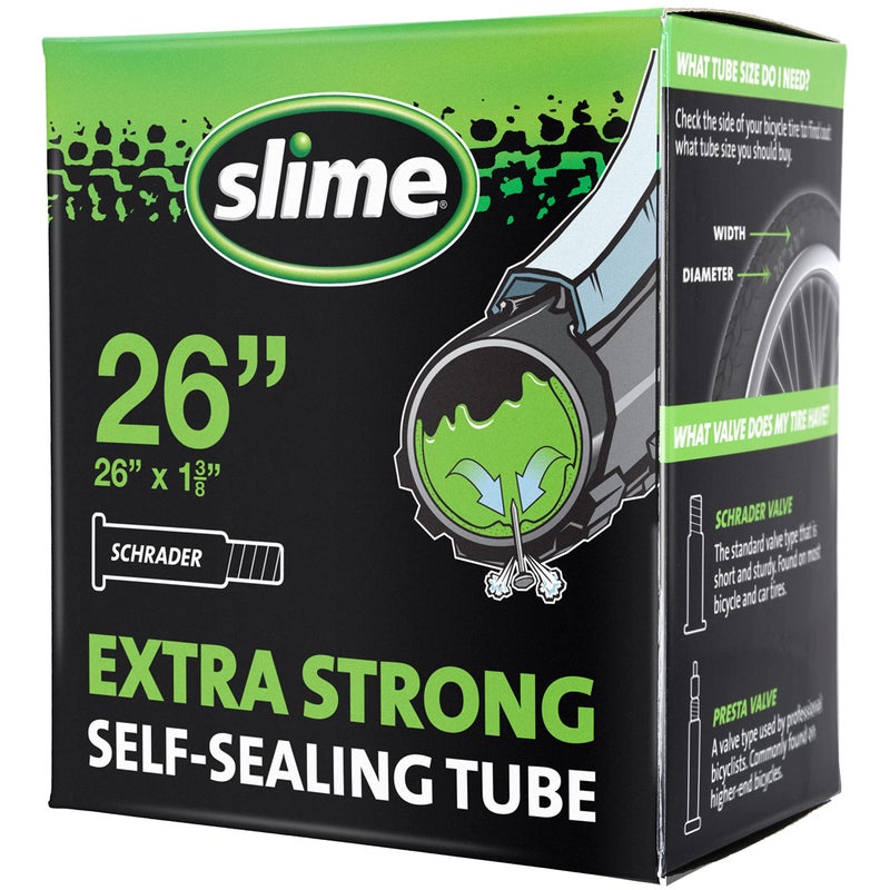 Slime 30044 Bike Inner Tube with Slime Puncture Sealant, Extra Strong, Self Sealing, Prevent and Repair, Schrader Valve, 26" x 1.375" - Image 1