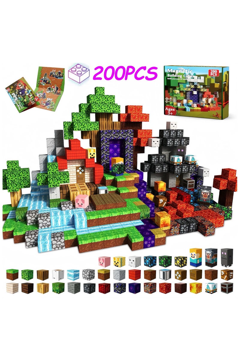 200 PCS Magnetic Blocks (More Pieces) - 2cm Magnet Cubes, Build Your Own Magnet Worlds | STEM Sensory Toys for Toddlers & Kids Ages 3-10, Classroom Gifts - Image 1