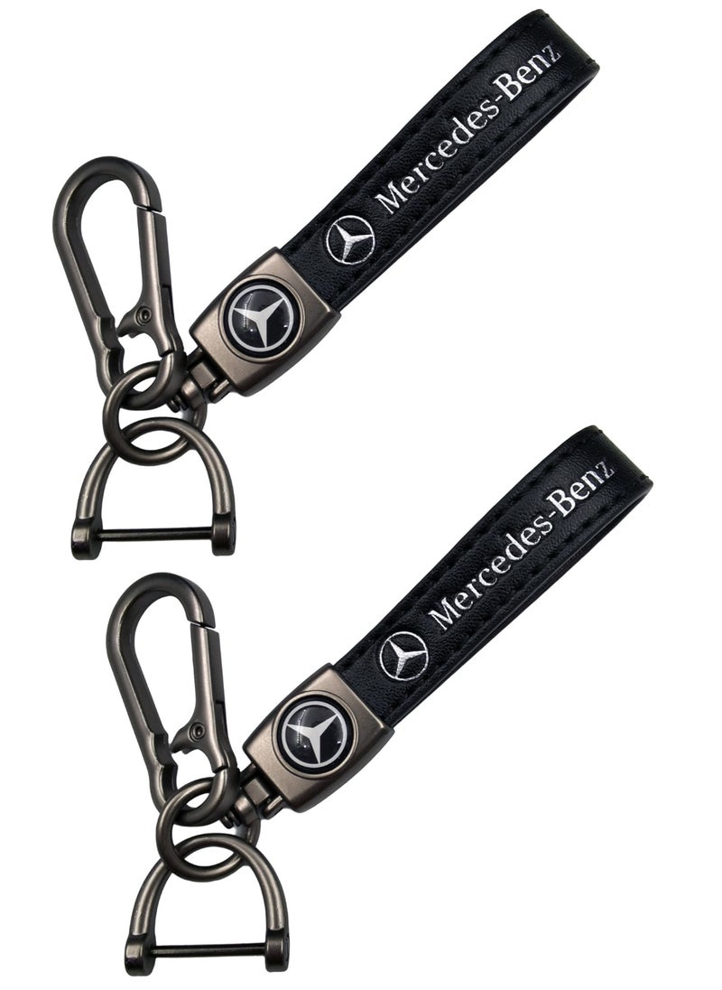 Generic (Pack of 2) Mercedes Logo Genuine Leather Car Keychain Universal Keychain Ring Accessory Family Gift Suitable for Men and Women Black  - Image 1