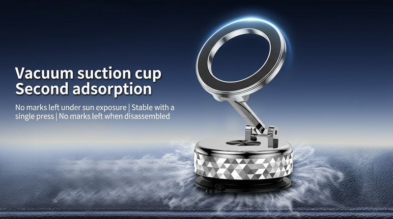 O2. 360° Adjustable Magnetic Car Phone Holder with Vacuum Suction Base and Strong Magnetic Grip - Image 2
