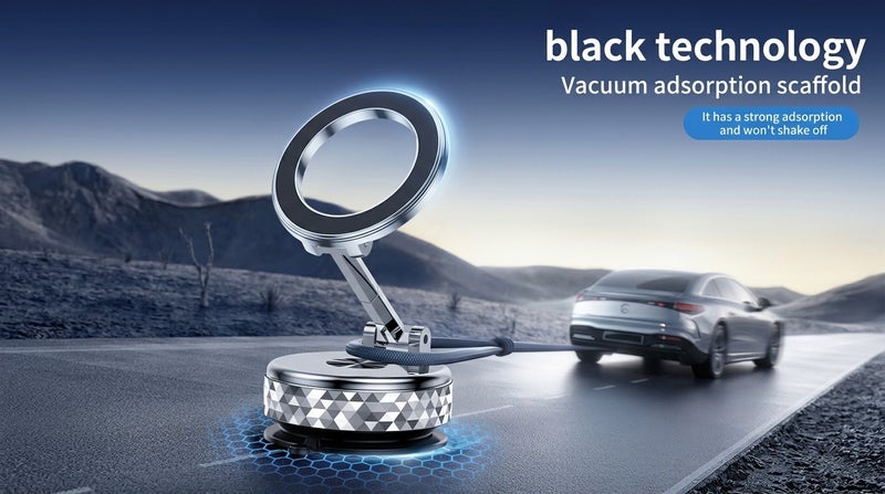 O2. 360° Adjustable Magnetic Car Phone Holder with Vacuum Suction Base and Strong Magnetic Grip - Image 3
