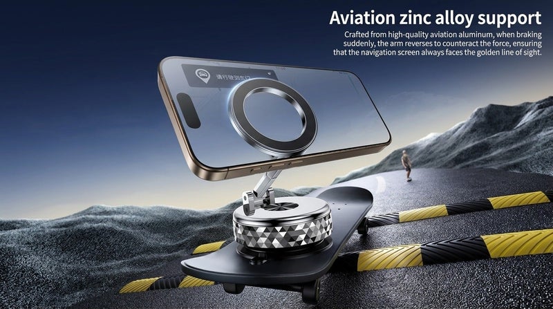 O2. 360° Adjustable Magnetic Car Phone Holder with Vacuum Suction Base and Strong Magnetic Grip - Image 4