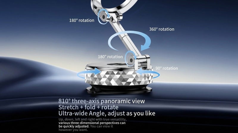 O2. 360° Adjustable Magnetic Car Phone Holder with Vacuum Suction Base and Strong Magnetic Grip - Image 5