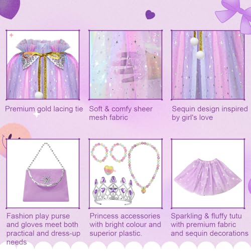 Meland Princess Dress up Clothes for Girl, 11Pcs Princess Cape with Kid Crown Toys,Dresses for Girl 3,4,5,6,7,8 Birthday Gift - Image 2