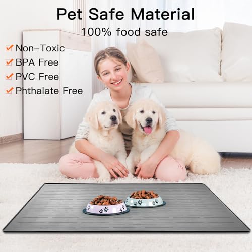 Ultibe 48" x 32" XXXL Largest Pet Food Mat, Silicone Dog Mats for Food and Water, Nonslip Pet Feeding Mats for Floors,Dog Cat Bowl Mat with Raised Edges, Dark Gray - Image 4