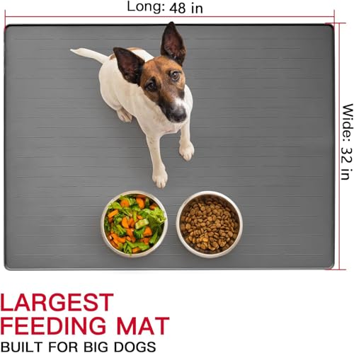Ultibe 48" x 32" XXXL Largest Pet Food Mat, Silicone Dog Mats for Food and Water, Nonslip Pet Feeding Mats for Floors,Dog Cat Bowl Mat with Raised Edges, Dark Gray - Image 2