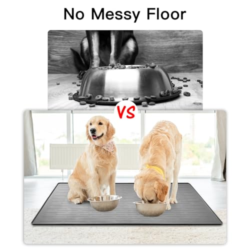 Ultibe 48" x 32" XXXL Largest Pet Food Mat, Silicone Dog Mats for Food and Water, Nonslip Pet Feeding Mats for Floors,Dog Cat Bowl Mat with Raised Edges, Dark Gray - Image 5