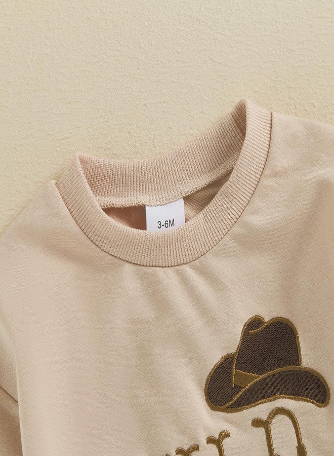 Honganda Baby Boy 1st Birthday Outfit Long Sleeve Cowboy Hat Wild One Bubble Romper Sweatshirt Fall First Birthday Clothes (Khaki, 6-12 Months) - Image 4