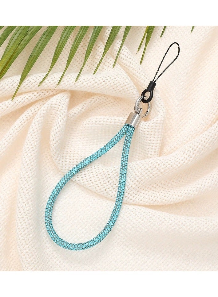 Blue Rhinestone Encrusted Lanyard, Phone Strap, Adjustable Phone Lanyard with glittering string, Phone Wrist Strap for Airpods, Phone case, Camera Wrist Strap - Image 1