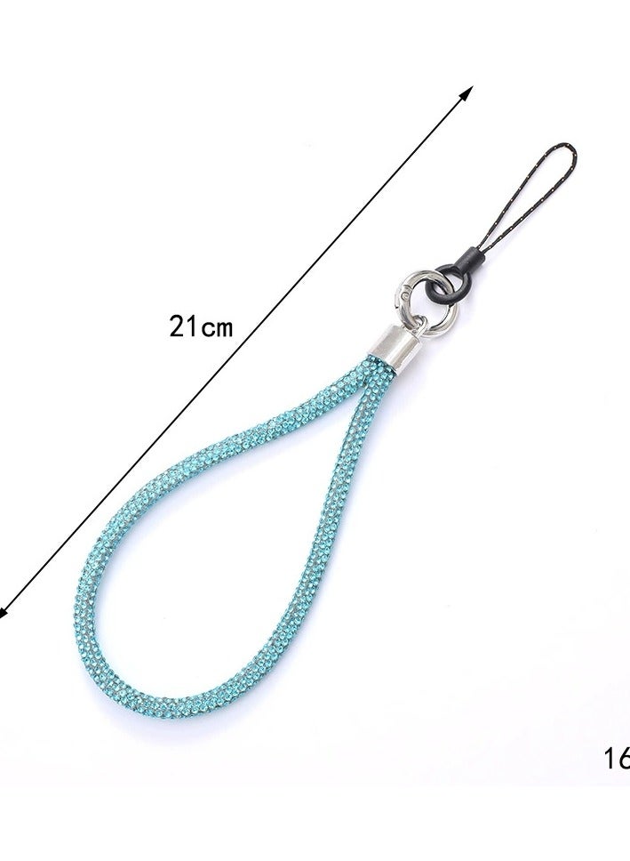 Blue Rhinestone Encrusted Lanyard, Phone Strap, Adjustable Phone Lanyard with glittering string, Phone Wrist Strap for Airpods, Phone case, Camera Wrist Strap - Image 2