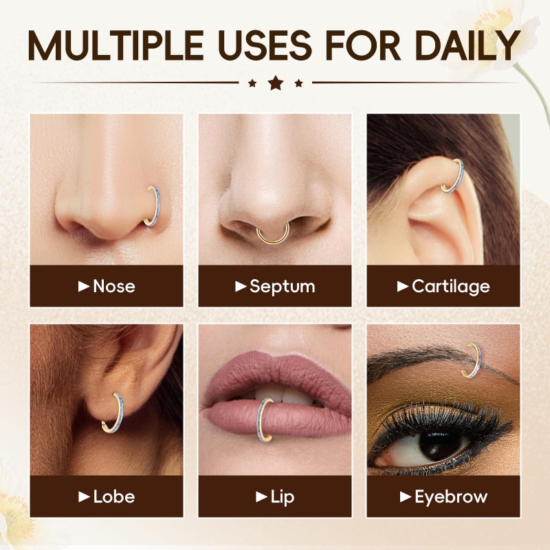 ONESING 20G Gold Nose Ring Hoop Stainless Steel Nose Hoop Hypoallergenic Hinged Hoop Nose Rings Nose Piercings Jewelry Septum Helix Cartilage Conch Lip Tragus Body Piercings for Women Men 8mm - Image 3