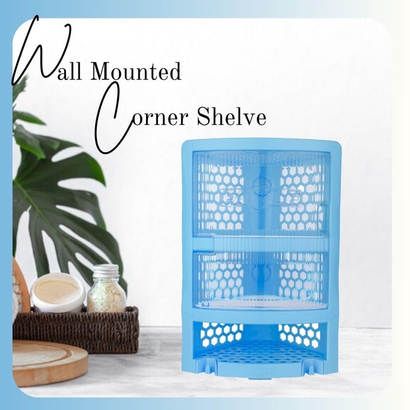 Nabhya Multi Purpose Plastic Corner Rack with Door Wall Mount Bathroom Corner Storage Shelf for Kitchen, Living Room, Bathroom (Blue) - Image 4