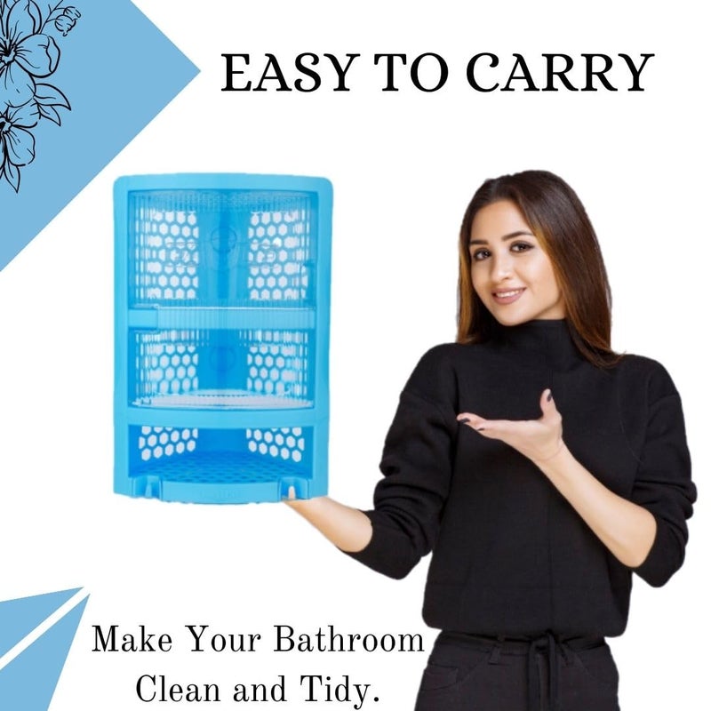 Nabhya Multi Purpose Plastic Corner Rack with Door Wall Mount Bathroom Corner Storage Shelf for Kitchen, Living Room, Bathroom (Blue) - Image 5