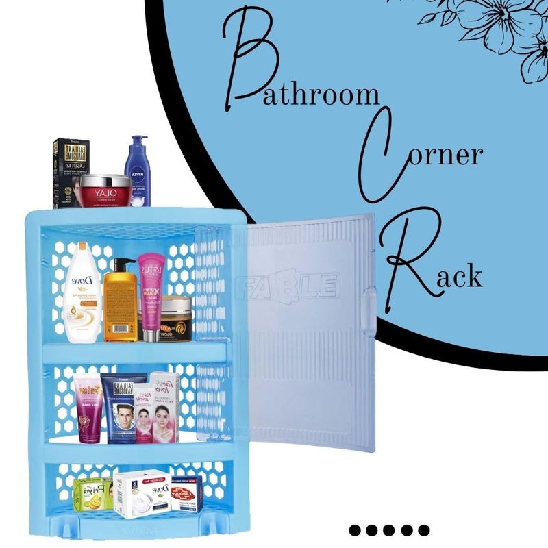 Nabhya Multi Purpose Plastic Corner Rack with Door Wall Mount Bathroom Corner Storage Shelf for Kitchen, Living Room, Bathroom (Blue) - Image 2