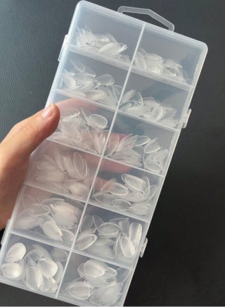 240pcs Pre-Shaped Acrylic Gel Nail Tips - Semi-Matte Full Cover Clear Jelly Press-On False Nails, Short Almond French Design, DIY Nail Extension Kit for Home and Salon Use - view 5