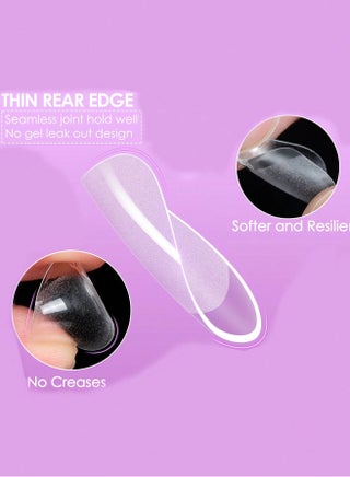 240pcs Pre-Shaped Acrylic Gel Nail Tips - Semi-Matte Full Cover Clear Jelly Press-On False Nails, Short Almond French Design, DIY Nail Extension Kit for Home and Salon Use - view 2