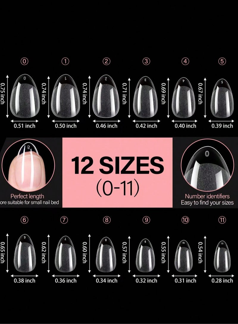 240 قطعة من أطراف أظافر الجل الأكريليكي المسبقة الشكل - نصف مطفية، تغطية كاملة، أظافر جلية شفافة، تصميم لوزي قصير فرنسي، مجموعة تمديد أظافر للاستخدام المنزلي والصالونات - Image 4
