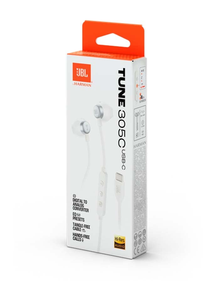 JBL Tune 305C USB-C Wired Hi-Res In-Ear Headphones White - Image 5