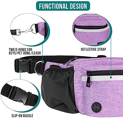 PetAmi Dog Fanny Pack, Treat Pouch for Dog Walking, Training, Built in Poop Bag Dispenser, Water Bottle Holder, Collapsible Bowl, Pet Treat Waist Belt for Hiking, Running, Kibbles (Purple) - Image 4