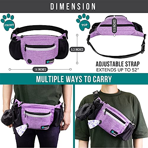PetAmi Dog Fanny Pack, Treat Pouch for Dog Walking, Training, Built in Poop Bag Dispenser, Water Bottle Holder, Collapsible Bowl, Pet Treat Waist Belt for Hiking, Running, Kibbles (Purple) - Image 5