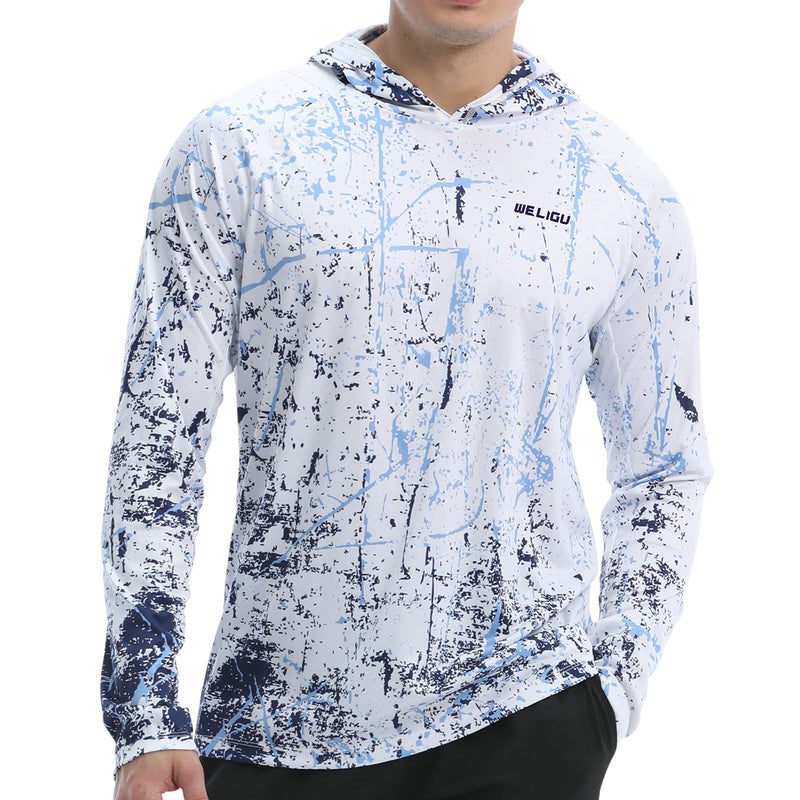 WELIGU Men's UPF 50+ Sun Protection Hoodie Shirt Long Sleeve SPF Fishing Outdoor UV Hiking Shirts Lightweight White X-Large - Image 1