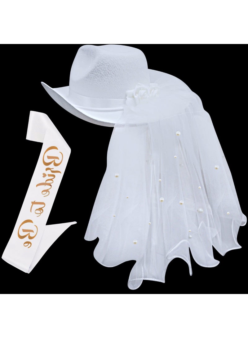 نيبمينينت SYOSI Bridal Cowboy Hat and Veil Bachelorette Party,White Cowgirl Wedding Shower Decoration,Bride to be Gift,Country-Western Novelty - Image 1