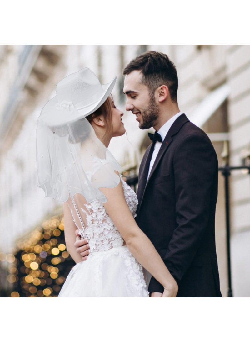 نيبمينينت SYOSI Bridal Cowboy Hat and Veil Bachelorette Party,White Cowgirl Wedding Shower Decoration,Bride to be Gift,Country-Western Novelty - Image 5