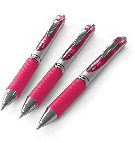 Pentel EnerGel RTX Retractable Liquid Gel Pen 07mm Metal Tip Medium Line Pink Ink 3 Pack - Image 1