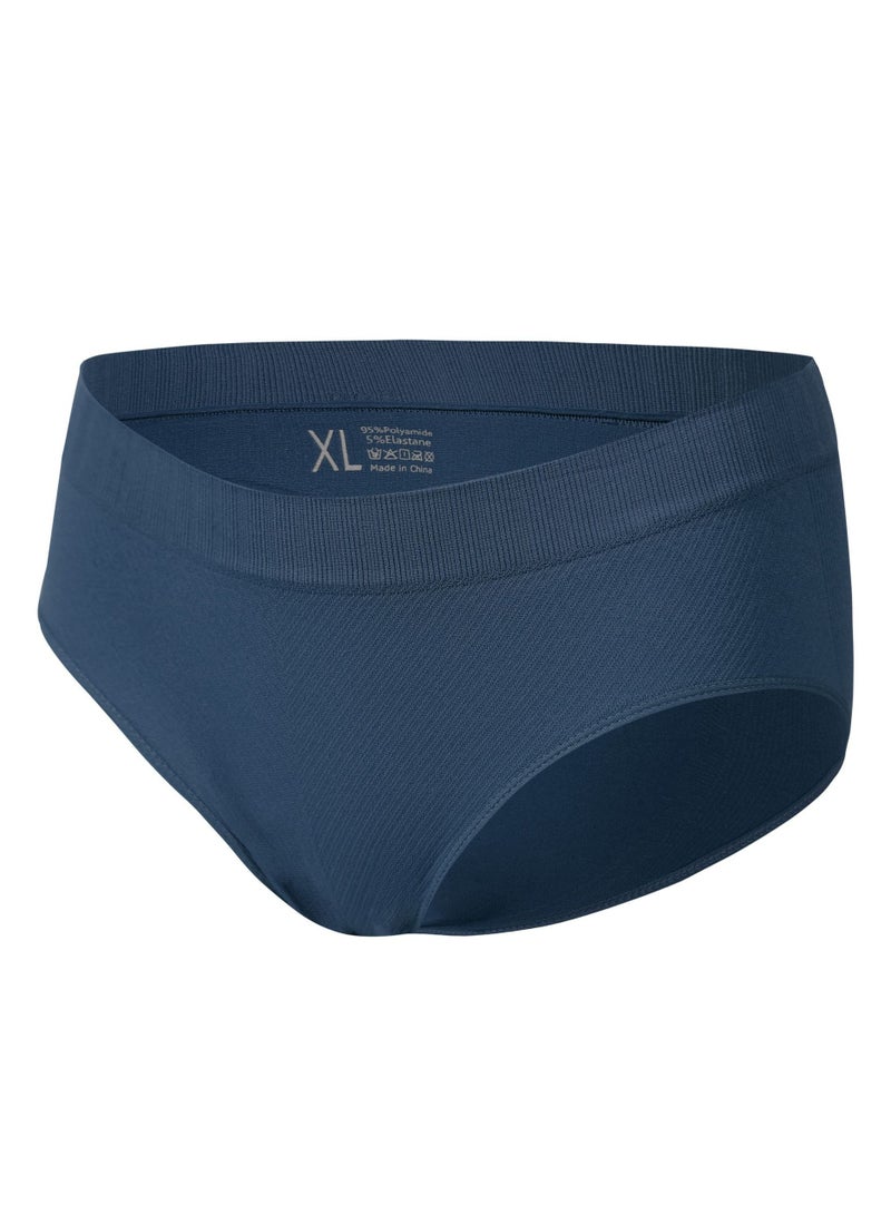 Loquat Women's Solid Color Seamless Underwear Low-Waisted Full Briefs Soft Stretch Underwear Panties Dark Blue 
