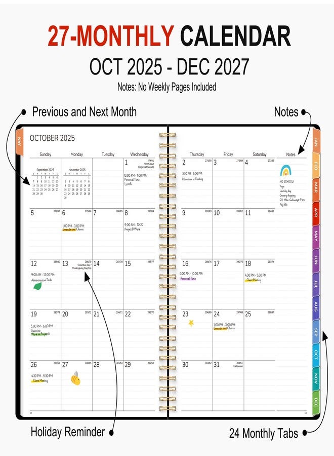GNL Monthly Planner 2026-2027, 2 Year(27 Months) Calendar Planner, Oct. 2025 - Dec 2027, 7" x 10" Monthly Spreads & Yearly Planner, Perfect for School Office Home Planning, Black - Image 2