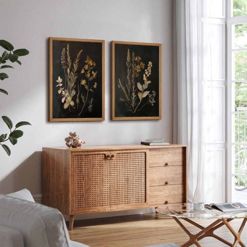 Tanmart Vintage Floral Wall Art Decor Black Botanical Canvas Art Moody Flower Wall Art Dark Academia Poster Painting Vintage Floral Prints Pictures for Bedroom Living Room 16x24 Inch Wood Framed Set of 2 - Image 3