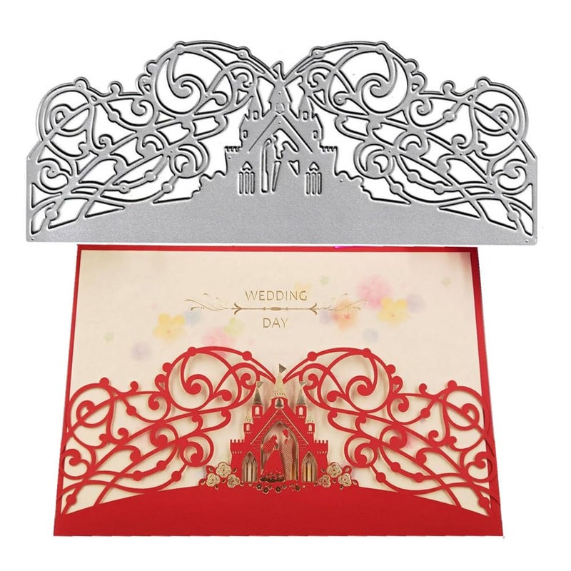 Wedding Castle Lace Border Cutting DiesBride Groom Lover Base Die Cuts Metal Embossing Stencils Template Mould for Card Scrapbooking and DIY Craft Album Paper Card Decor
