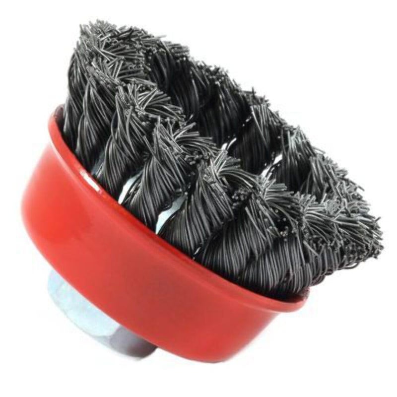 Forney 72757 Wire Cup Brush, Knotted with 5/8-Inch-11 Threaded Arbor, 2-3/4-Inch-by-.020-Inch - Image 1