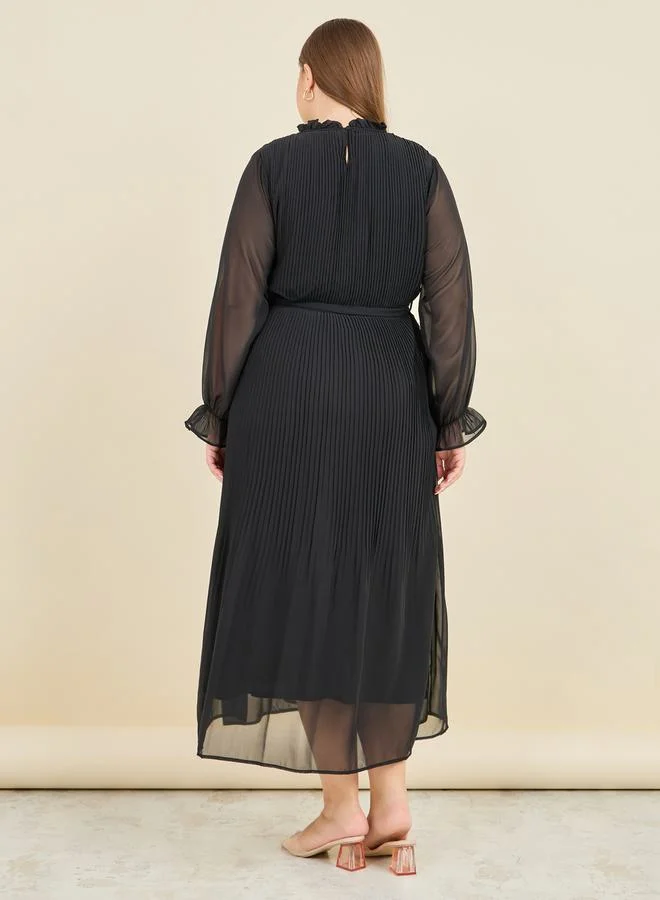 Styli Pleated Chiffon Dress